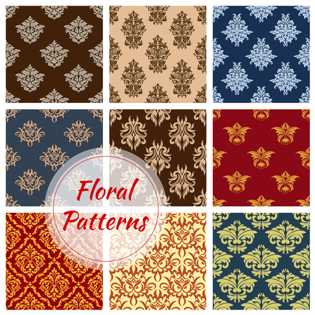 Floral seamless pattern ornaments vector setのイラスト素材