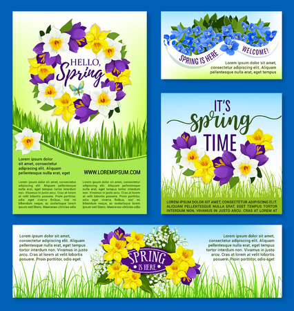 Spring flowers holiday posters and vector bannersのイラスト素材
