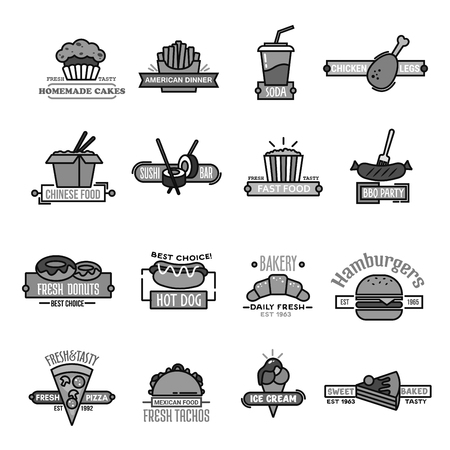 Fast food vector icons of sushi seafood and bakeryのイラスト素材