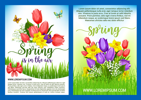 Spring flowers bouquets vector greeting postersのイラスト素材