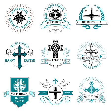 Easter greeting element crucifix cross vector iconのイラスト素材