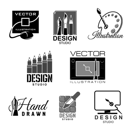 Graphic illustration design studio vector iconsのイラスト素材
