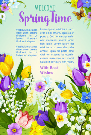 Spring flowers blooming design vector posterのイラスト素材