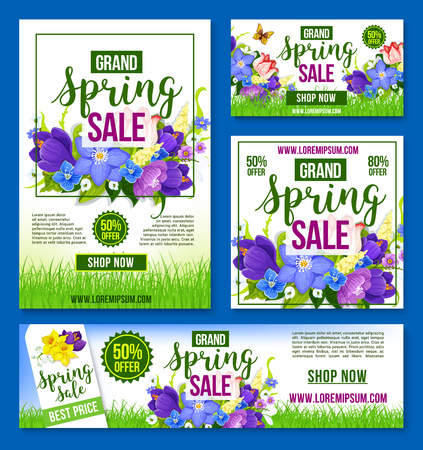 Spring sale vector flowers poster banner templateのイラスト素材