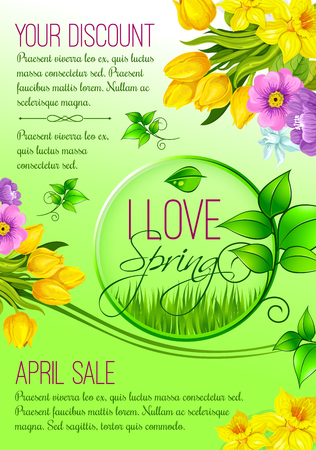 Spring vector poster of flowers for shopping saleのイラスト素材