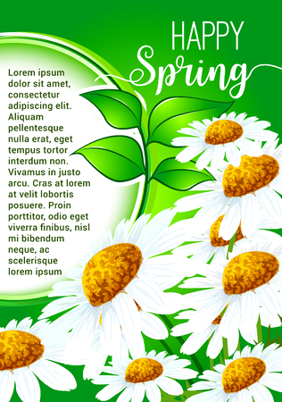 Happy Spring greeting card with daisy flowersのイラスト素材
