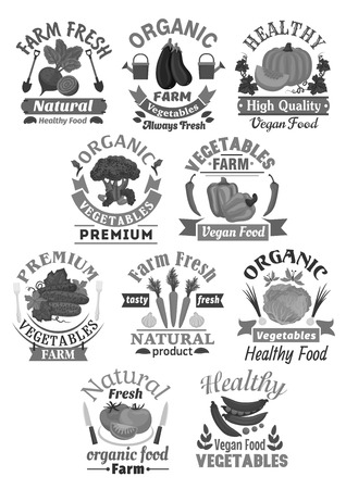 Vector icons of farm fresh organic vegetablesのイラスト素材