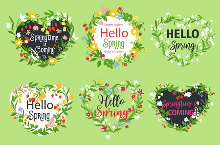 Vector spring greeting icons of heart flowersのイラスト素材