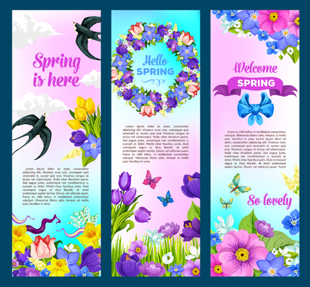 Spring holidays greeting vector flowers bannersのイラスト素材