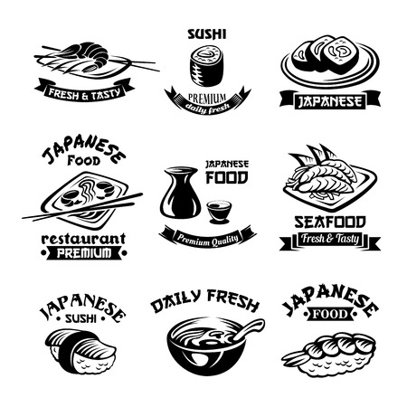 Vector seafood sushi japanese restaurant iconsのイラスト素材