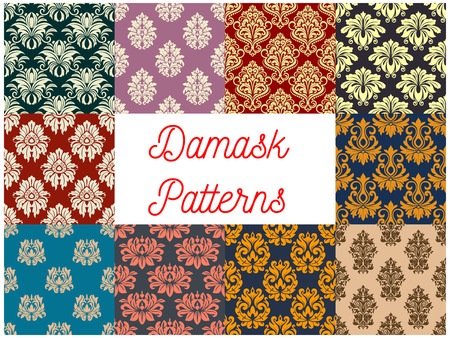 Damask seamless pattern set with floral ornamentのイラスト素材