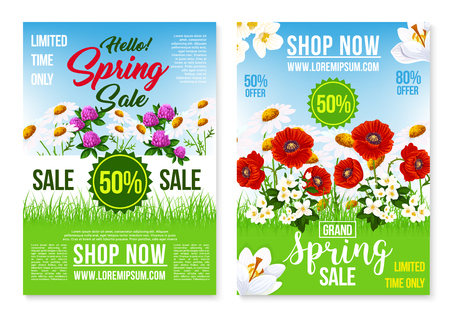 Spring holiday sale vector posters web templatesのイラスト素材
