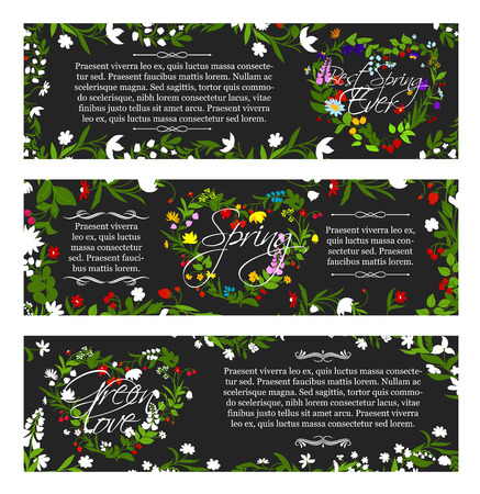 Vector greeting banners of spring season flowersのイラスト素材