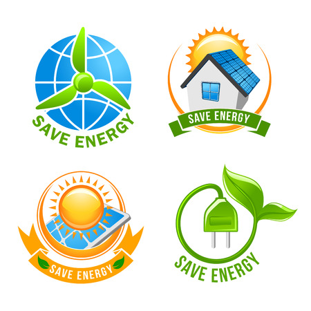 Save energy, solar, wind, eco power symbol setのイラスト素材
