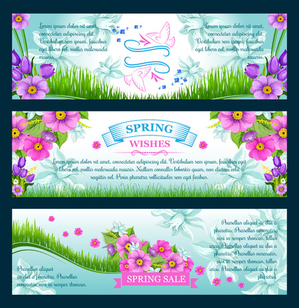 Spring season greetings vector bannersのイラスト素材
