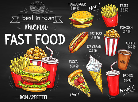 Fast food restaurant menu chalkboard designのイラスト素材