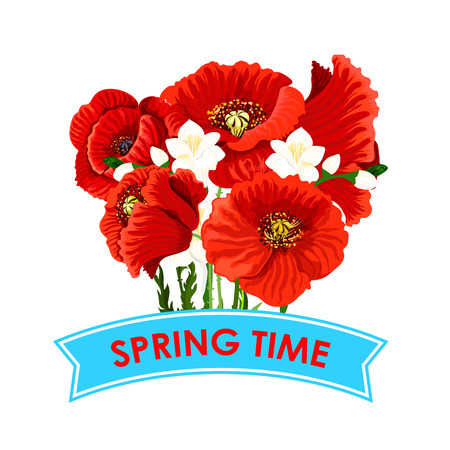 Vector Spring time poppy flowers greeting posterのイラスト素材