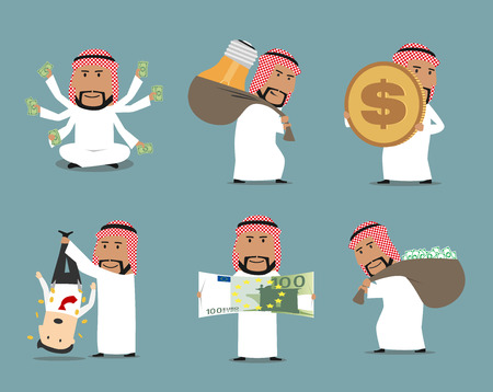 Rich arab businessman with money character setのイラスト素材