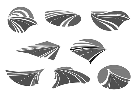 Road, highway, freeway and roadway icon setのイラスト素材