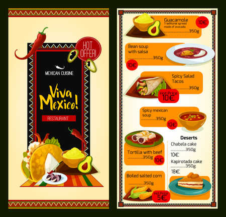 Mexican cuisine restaurant menu templateのイラスト素材