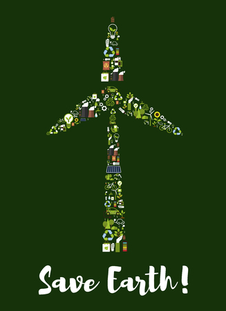 Wind turbine symbol made up of ecology iconsのイラスト素材