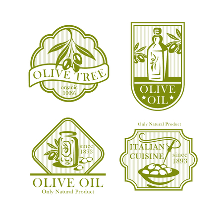 Olive oil vector icons for olives product labelsのイラスト素材