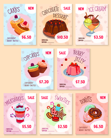 Bakery desserts price tags vector templates setのイラスト素材