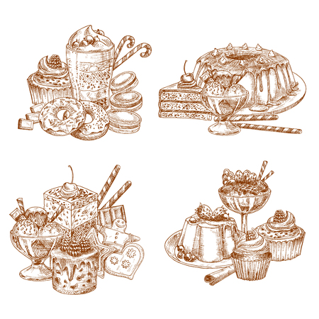 Vector sketch desserts and pastry for bakery shopのイラスト素材