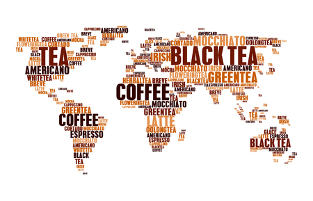 Cloud tags tea coffee hot drinks world map wordsのイラスト素材