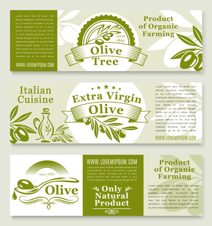 Olive oil and olives product vector bannersのイラスト素材