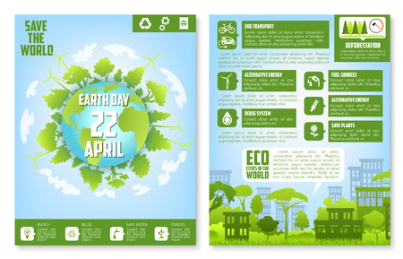 Earth Day brochure template with eco green cityのイラスト素材