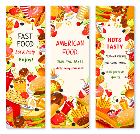 Fast food restaurant menu vector bannersのイラスト素材