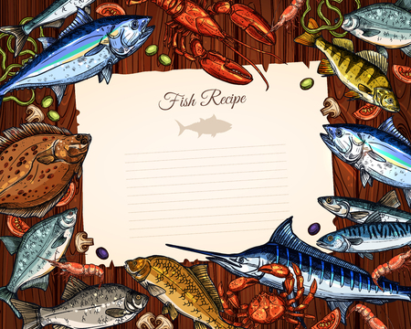 Vector template of blank paper for fish recipeのイラスト素材