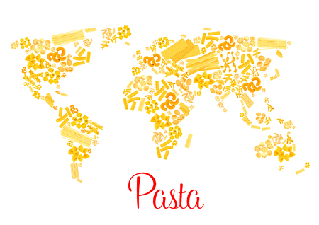 Pasta or italian macaroni vector world mapのイラスト素材