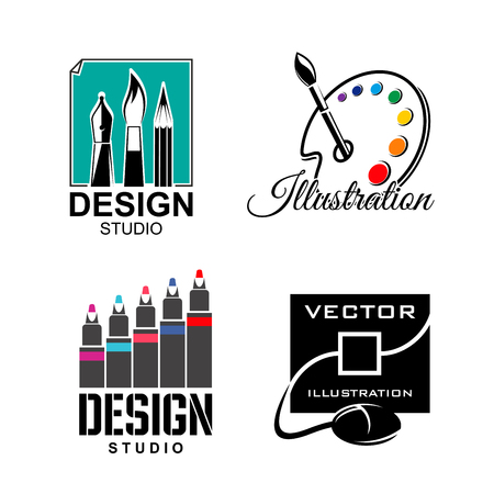 Graphic designer or design studio vector iconsのイラスト素材