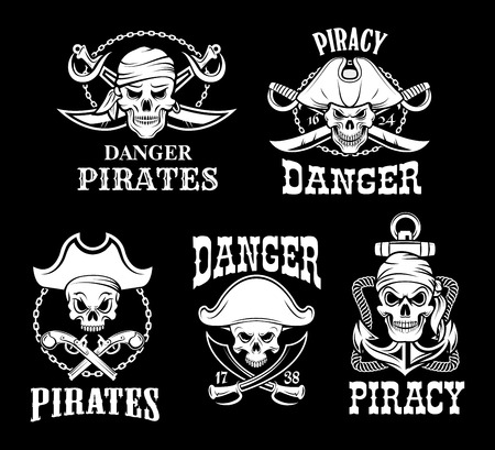 Pirates black vector flags set Jolly Roger symbolのイラスト素材