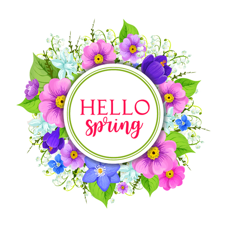 Hello spring floral frame greeting card designのイラスト素材