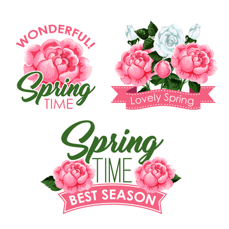 Vector springtime roses bunches of greeting quotesのイラスト素材