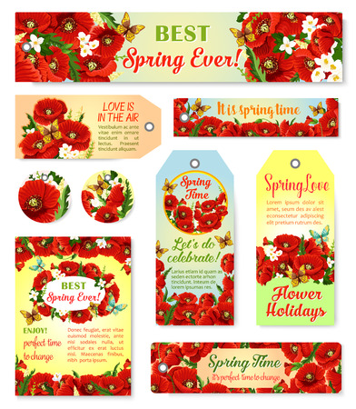 Vector spring time flowers greeting cards and tagsのイラスト素材