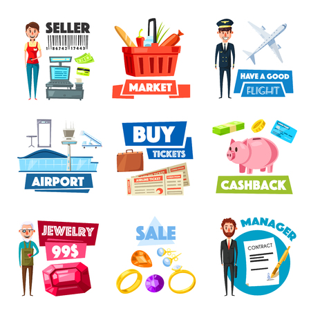 Vector items of selling, jewelry, finance industryのイラスト素材