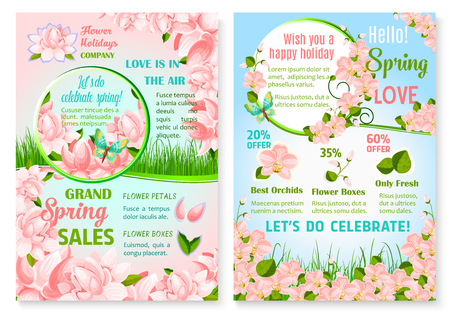 Spring holiday promo sale flowers vector postersのイラスト素材