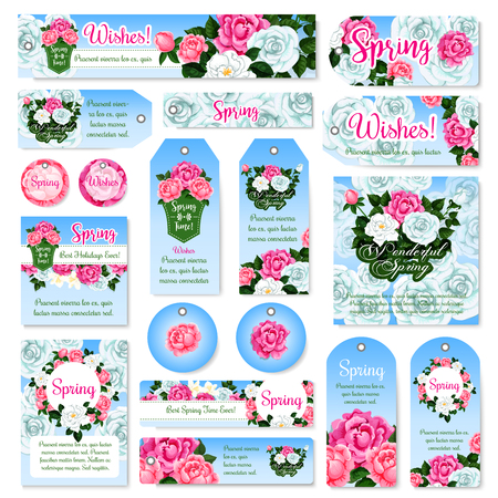 Spring rose flower gift tag and label set designのイラスト素材