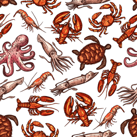 Sea mollusks and animals seamless vector patternのイラスト素材