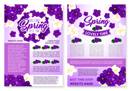 Vector Spring poster of violets and orchid flowersのイラスト素材