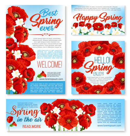 Hello spring floral banner, card, poster templateのイラスト素材
