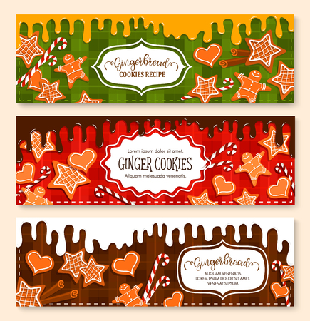 Vector Banners set of gingerbread cookies bakeryのイラスト素材