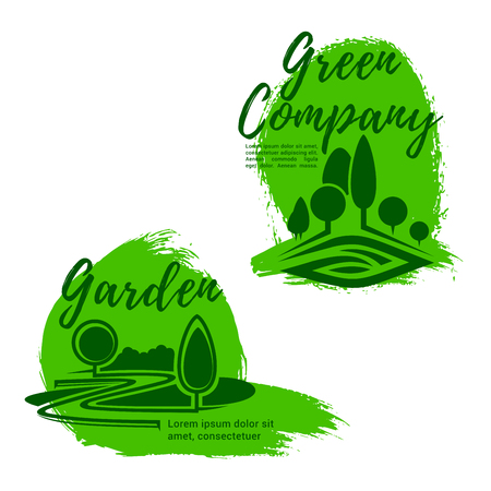Landscape design studio emblem set with green treeのイラスト素材