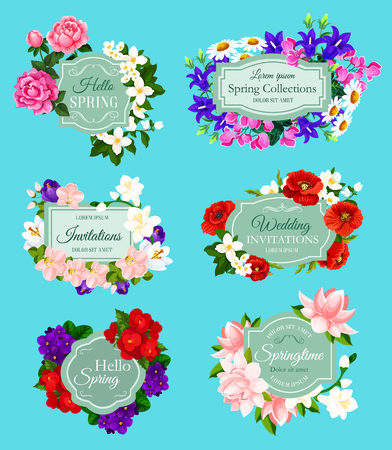 Spring flowers bouquets for wedding invitations and holiday greeting cards.のイラスト素材
