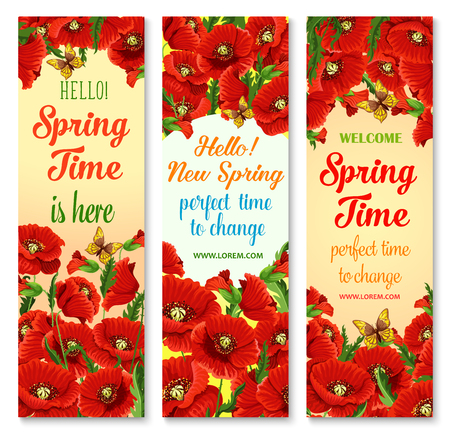 Hello Spring flower greeting banner set designのイラスト素材