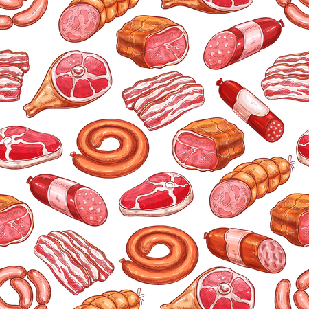 Vector seamless Pattern of butchery meat productsのイラスト素材